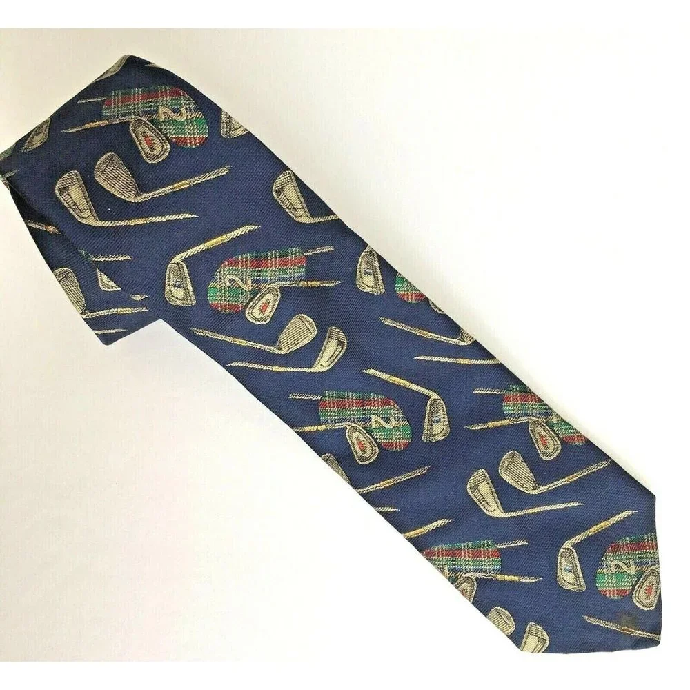 Brooks Brothers Makers Tie Golf Club 100% Silk Navy‎ Blue Made USA Necktie Mesn